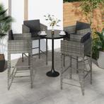 vidaXL Barkrukken 4 st met kussens poly rattan grijs, Verzenden, Nieuw