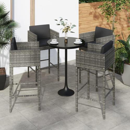 vidaXL Barkrukken 4 st met kussens poly rattan grijs, Tuin en Terras, Tuinstoelen, Nieuw, Verzenden