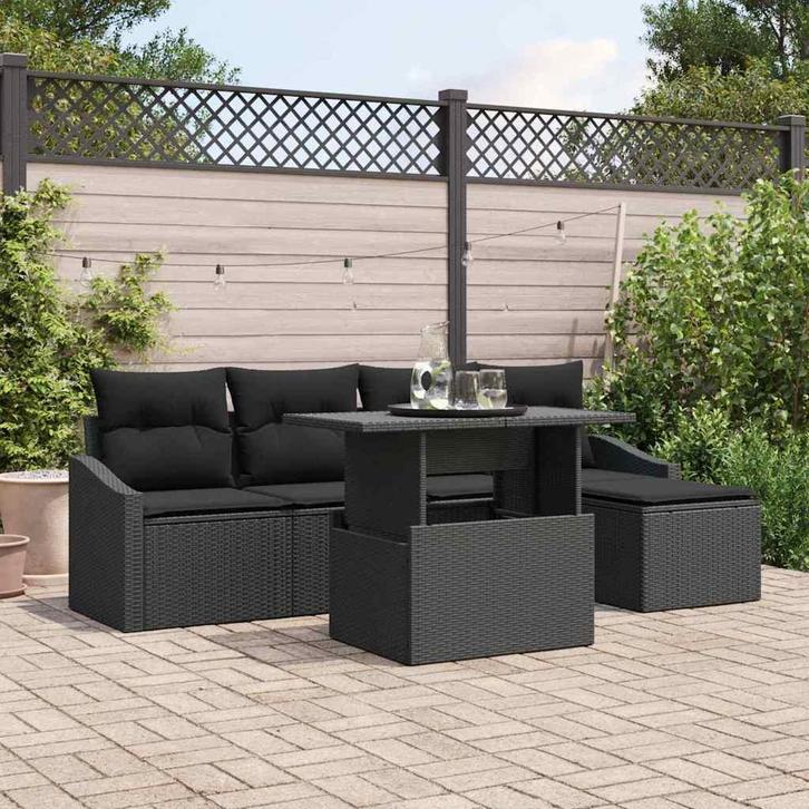 vidaXL Tuinbank Set met kussen 6 pcs Zwart, Tuin en Terras, Tuinsets en Loungesets, Nieuw, Verzenden