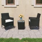 vidaXL 3-delige Bistroset poly rattan en gehard glas zwart, Tuin en Terras, Tuinsets en Loungesets, Verzenden, Nieuw