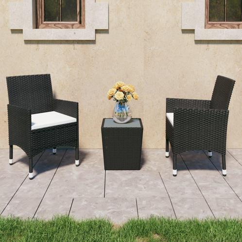 vidaXL 3-delige Bistroset poly rattan en gehard glas zwart, Tuin en Terras, Tuinsets en Loungesets, Nieuw, Verzenden