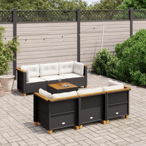 vidaXL 7-delige Loungeset met kussens poly rattan zwart, Tuin en Terras, Tuinsets en Loungesets, Loungeset, Nieuw, Verzenden