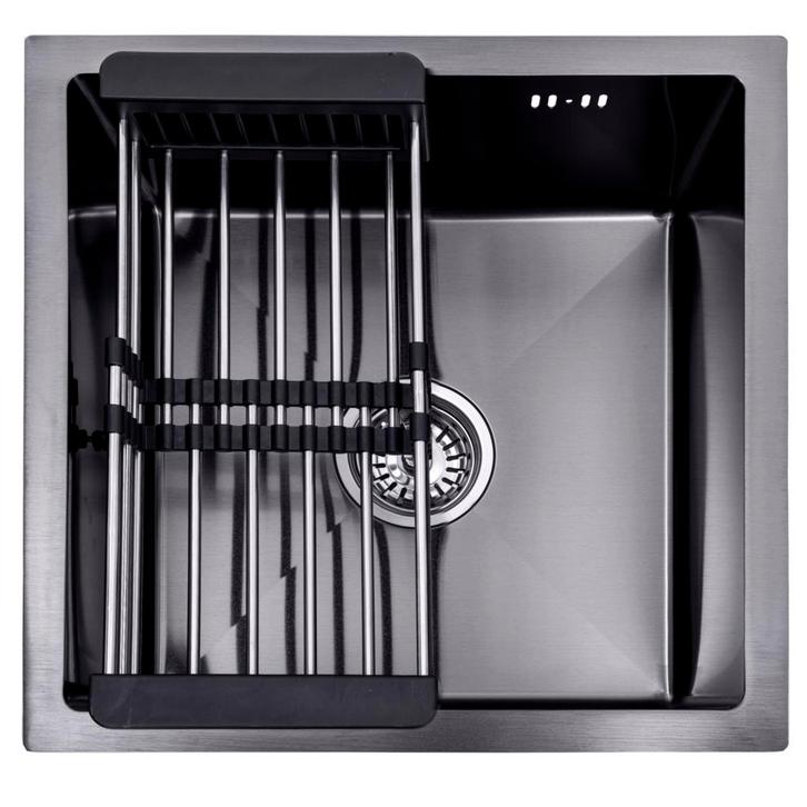 Lendo Online Spoelbak 44×44 cm Zwart RVS – Met Droogrek, Doe-het-zelf en Bouw, Sanitair, Nieuw, Verzenden