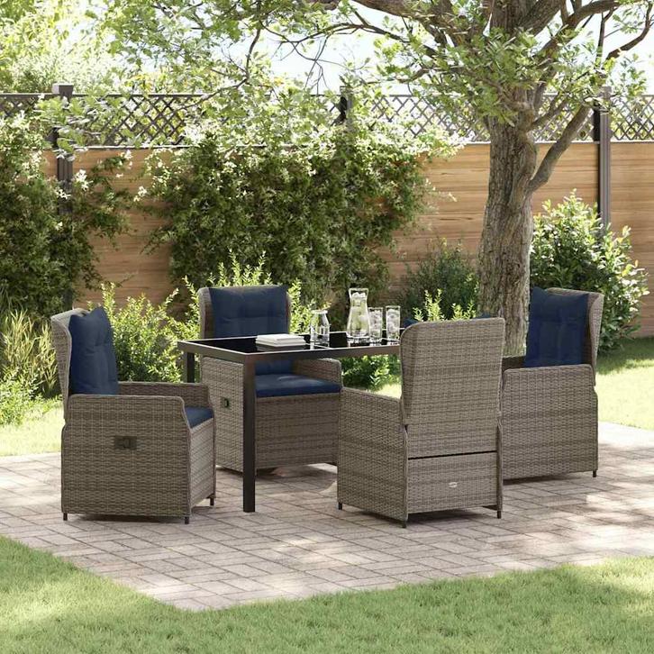 vidaXL Tuin Eettafel Set 5 pcs Grijs Poly rattan, Tuin en Terras, Tuinsets en Loungesets, Nieuw, Verzenden