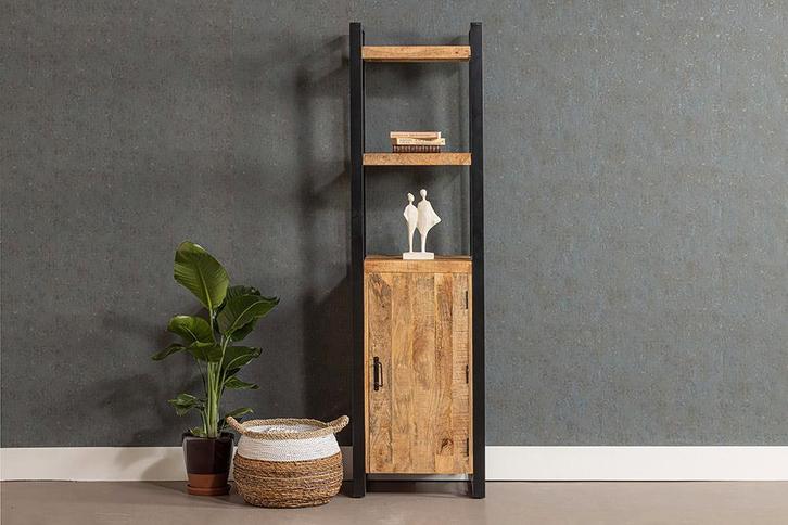 Boekenkast Mangohout Kensi Smal Kastje, Huis en Inrichting, Kasten | Boekenkasten, Nieuw, Verzenden