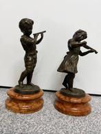sculptuur, Violinistin und Flötistin - 27 cm - Brons, Marmer
