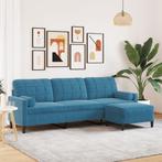 vidaXL Driezitsbank met voetenbank 210 cm fluweel blauw, Verzenden, Nieuw