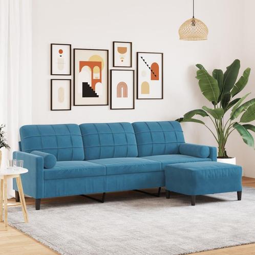 vidaXL Driezitsbank met voetenbank 210 cm fluweel blauw, Huis en Inrichting, Zetels | Zetels, Nieuw, Verzenden