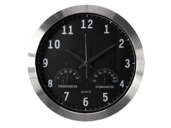 2dekans | Perel Aluminium Wandklok Met Thermometer &, Huis en Inrichting, Woonaccessoires | Klokken, Ophalen of Verzenden