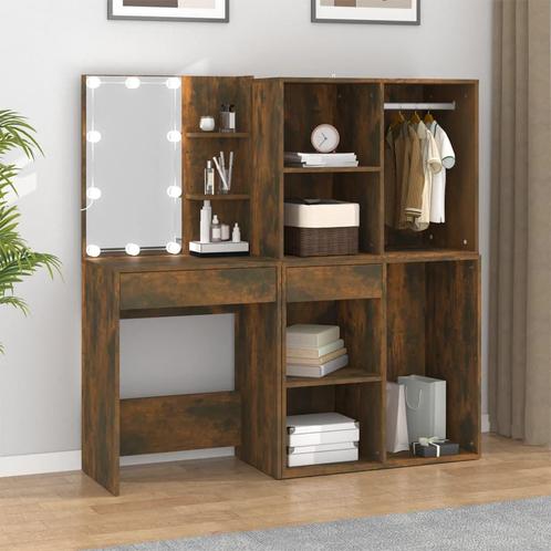 vidaXL Kaptafel met kastjes en LEDs bewerkt hout gerookt, Huis en Inrichting, Tafels | Kaptafels, Nieuw, Verzenden
