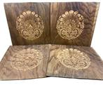 Wanddecoratie - Set van vier decoratieve houten panelen,