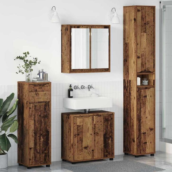 vidaXL Badkamermeubel Set met lade 4 pcs Oud Hout Bewerkt, Huis en Inrichting, Badkamer | Badkamermeubels, Nieuw, Verzenden