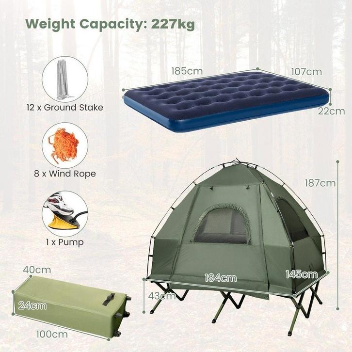 2dekans | Coast – Outdoor Tentbed 5-in-1 – 194 x 145 x 187, Caravanes & Camping, Accessoires de camping, Enlèvement ou Envoi