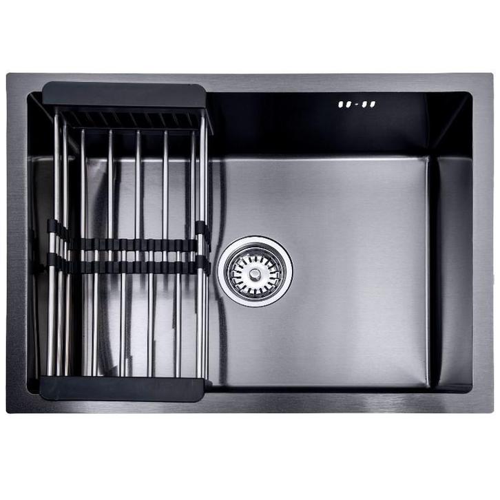 Lendo Online Spoelbak 59×44 cm Zwart RVS – Met Droogrek, Doe-het-zelf en Bouw, Sanitair, Nieuw, Verzenden