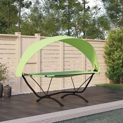 vidaXL Loungebed met luifel staal en oxford stof groen, Tuin en Terras, Ligbedden, Nieuw, Verzenden