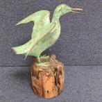 sculptuur, Bronze eend op houtensokkel - 32 cm - Brons