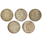 België. Leopold II (1865-1909). 5 Francs 1868/1875 (5 stuks), Timbres & Monnaies