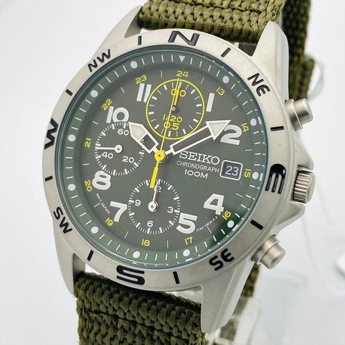 Seiko - Chronograph Military Dark Green and Yellow and White, Bijoux, Sacs & Beauté, Montres | Hommes