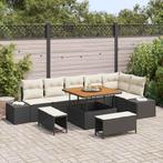 vidaXL Tuinbank Set met kussen 9 pcs Zwart Poly rattan, Tuin en Terras, Verzenden, Nieuw