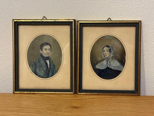 Oostenrijkse school (XIX) - 2 Portrait Dame & Herr, Antiek en Kunst, Kunst | Schilderijen | Klassiek