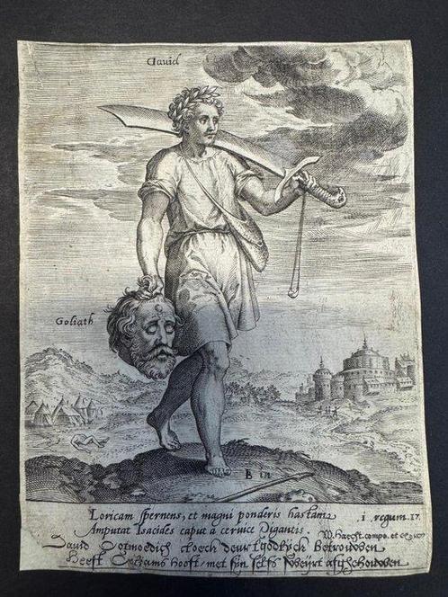 Hieronymus Wierix (1553-1619) - Davide con la testa di Golia, Antiek en Kunst, Antiek | Overige Antiek