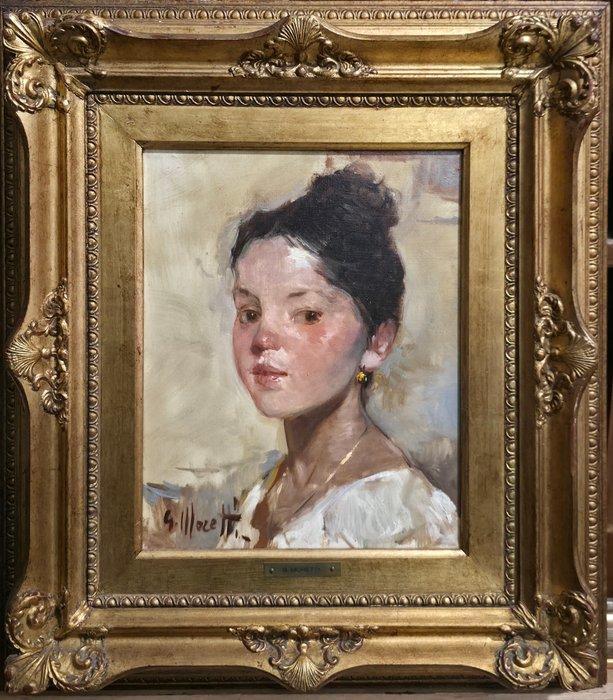 Giacomo Moretti (1939) - Ritratto di fanciulla, Antiek en Kunst, Kunst | Schilderijen | Klassiek