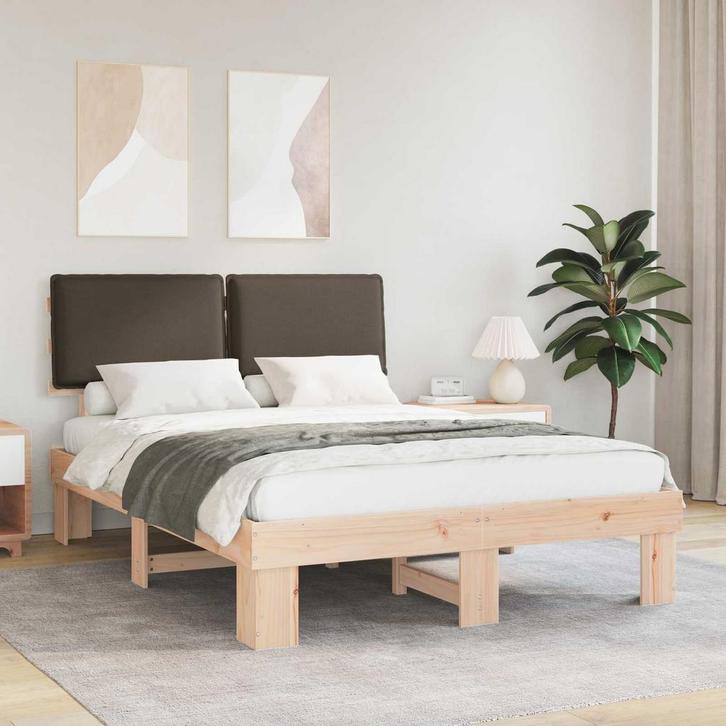 vidaXL Bedframe met Gevoerde Hoofdbord Taupe 140 x 190 cm, Huis en Inrichting, Slaapkamer | Bedden, Nieuw, Verzenden