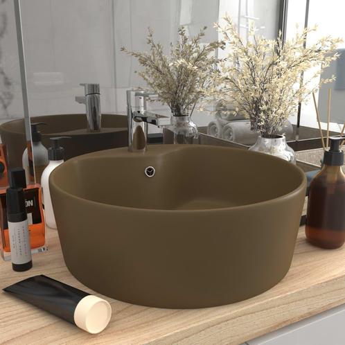 vidaXL Wastafel met overloop 36x13 cm keramiek matcrème, Doe-het-zelf en Bouw, Sanitair, Nieuw, Verzenden