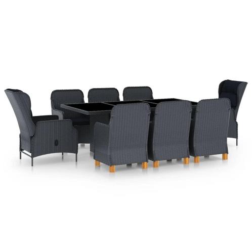 vidaXL 9-delige Tuinset met kussens poly rattan donkergrijs, Tuin en Terras, Tuinsets en Loungesets, Tuinset, Nieuw, Verzenden