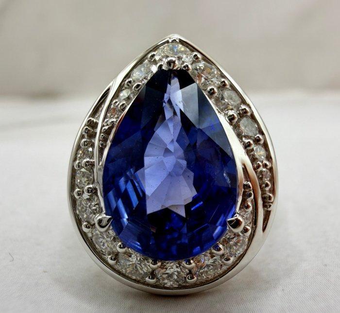 Bague - 18 carats Or blanc - Bague en saphir bleu naturel, Bijoux, Sacs & Beauté, Bagues