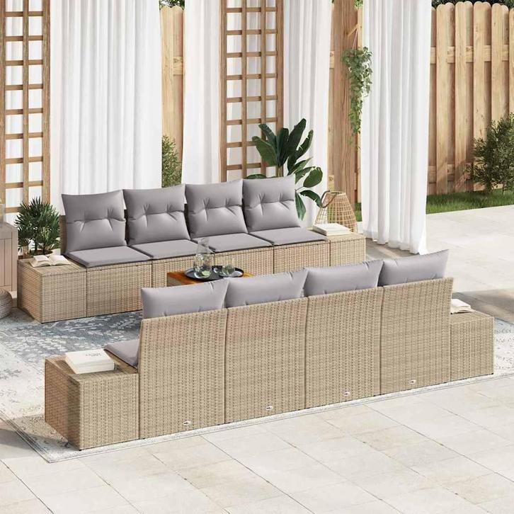 vidaXL Tuinbank Set met kussen 9 pcs Beige poly rattan, Tuin en Terras, Tuinsets en Loungesets, Nieuw, Verzenden