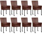 Set van 8 Cognac leren moderne eetkamerstoelen - met, Nieuw, Vijf, Zes of meer stoelen, Modern, Leer