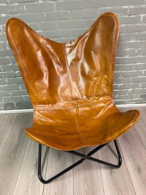 Stoel - Metaal - ( PU ) Leer - Vlinder Stoel XL, Antiek en Kunst, Curiosa en Brocante