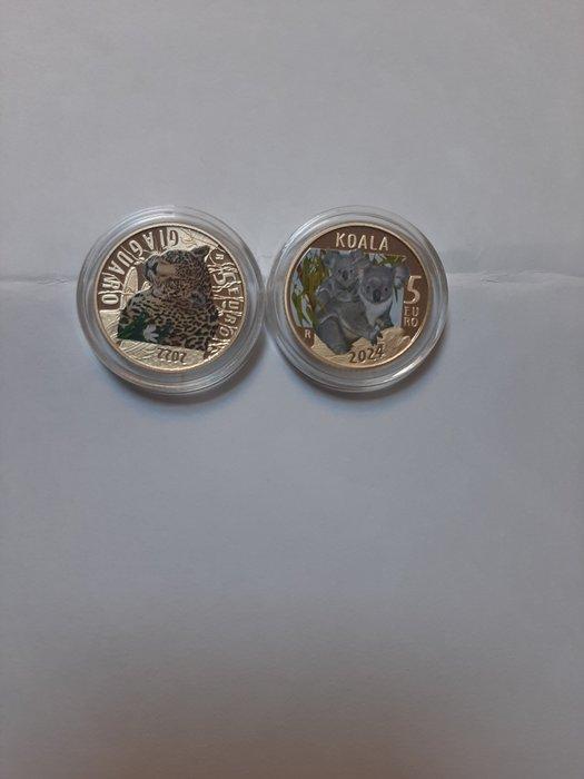 Italië. 5 Euro 2022/2024 Giaguaro + Koala (2 monete), Postzegels en Munten, Munten | Europa | Euromunten