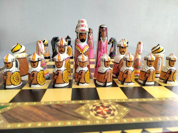 Schaakspel - Legno vintage dipinto a mano Asia Centrale Anni, Antiek en Kunst, Curiosa en Brocante