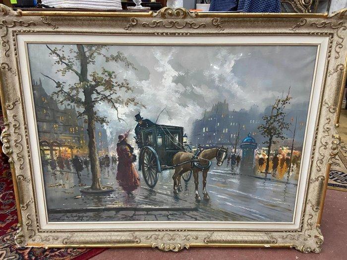 École européenne (XX) - Parigi al crepuscolo - XL format, Antiquités & Art, Art | Peinture | Classique