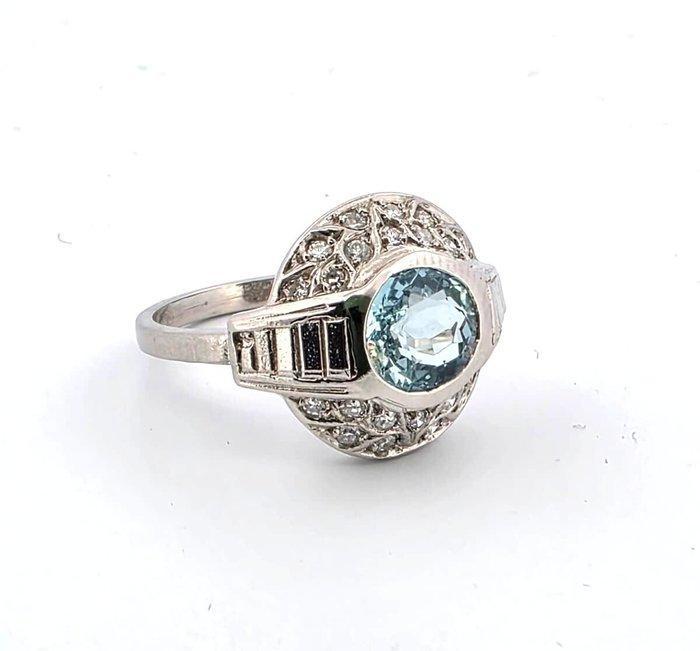 Ring Platina Aquamarijn - Diamant, Handtassen en Accessoires, Ringen