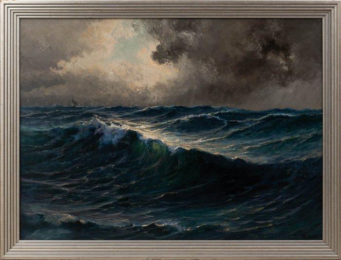 Max Jensen (1860–1908) - Stormy Sea, Antiek en Kunst, Kunst | Schilderijen | Klassiek