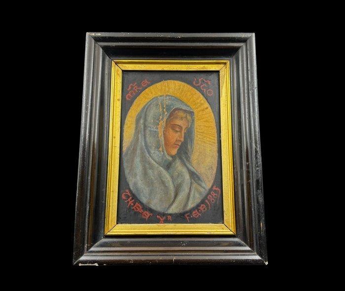 Icoon - Oude icoon van de Madonna Addolorata uit 1885 - Hout, Antiek en Kunst, Kunst | Niet-Westerse kunst