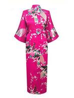 KIMU® Kimono Donkerroze 7/8e L-XL Yukata Satijn Boven dekel, Nieuw, Ophalen of Verzenden