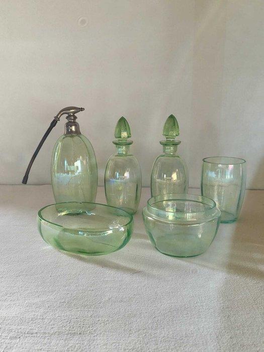 Art Deco Toiletset (6) - Uraniumglas, Antiquités & Art, Art | Objets design
