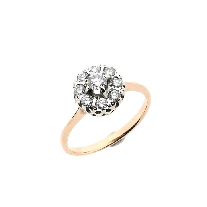 Roségouden entourage ring met diamant; 0,66 ct., Handtassen en Accessoires, Ringen, Dame, Met edelsteen, Overige kleuren, 19 tot 20