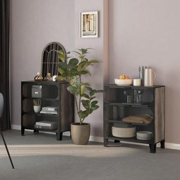 vidaXL Opbergkasten 2 st 72x36x82 cm metaal en MDF grijs, Verzenden