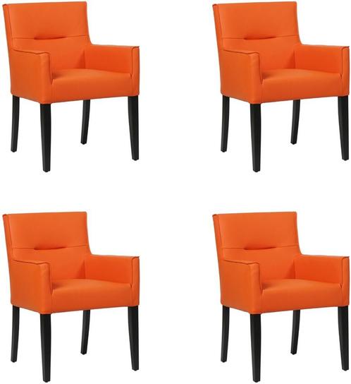 Set van 4 Oranje leren landelijke eetkamerstoelen - Toledo, Huis en Inrichting, Stoelen, Nieuw, Vier, Leer, Ophalen of Verzenden