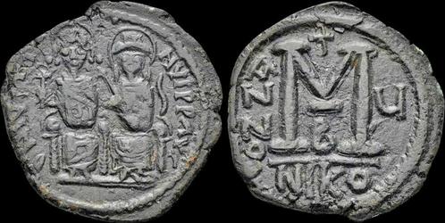 565-578ad Byzantine Justin Ii Sophia Ae follis Large M Brons, Postzegels en Munten, Munten en Bankbiljetten | Verzamelingen, Verzenden