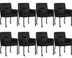Set van 8 Zwarte leren moderne eetkamerstoelen - Hermes Leer, Nieuw, Vijf, Zes of meer stoelen, Eigentijds, Leer