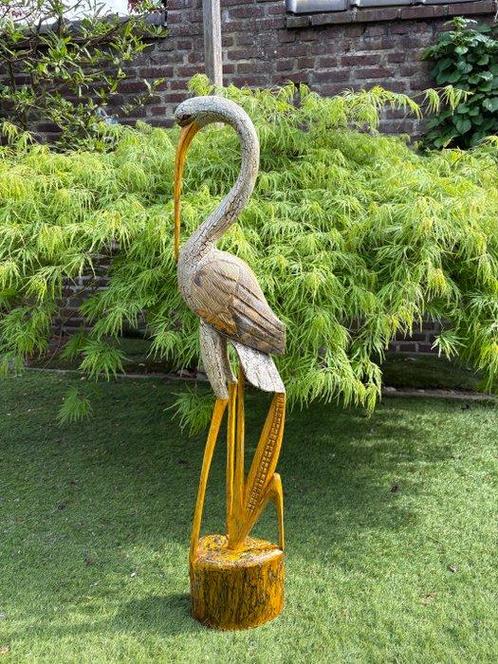 Sculpture, Kraanvogel - handsnijwerk - beschilderd - 99 cm -, Antiek en Kunst, Curiosa en Brocante