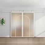 Dubbele stalen schuifdeur - Wit - 2 Vlaks rond - Mat glas, Bricolage & Construction, Châssis & Portes coulissantes