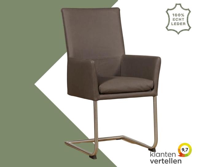 Leren eetkamerstoel Rumor - Rancho Steel (grijs) -, Huis en Inrichting, Stoelen, Grijs, Eén, Nieuw, Leer, Ophalen of Verzenden