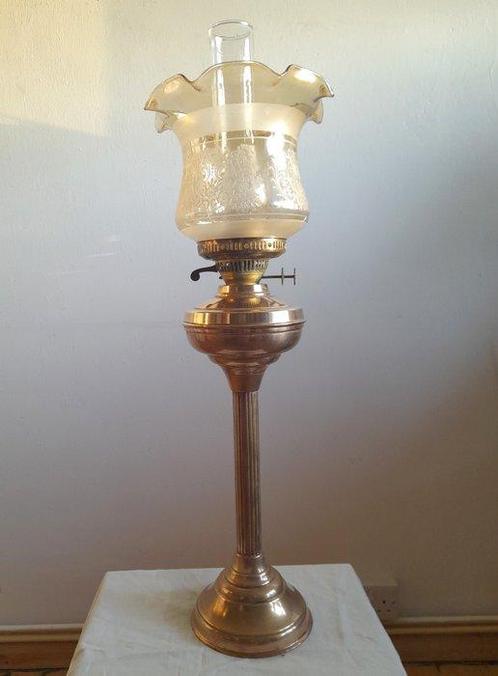 Lampe à huile - Art déco - Cuivre, verre - Début du XXe, Antiek en Kunst, Antiek | Overige Antiek